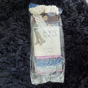 Fashion Boot Socks with Lace Trim - Blue and Brown